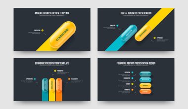 Danışma Buluşu 1234 Adım Diyagram Kaydırma Şablonu Koleksiyonu. Modern Performans 1-2-3-4 Element Bilgi Slayt Gösterisi Tasarım Vektörü Çizim Paketi.