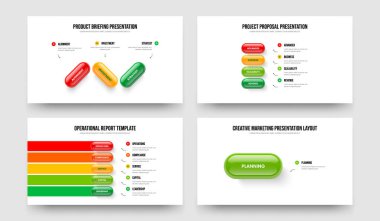 Dijital Portföy 345Element Diyagramı Sunum Düzeni Koleksiyonu. Ürün Profili 3-4-5-1 Seçenek Slayt Şablon Çizimi.