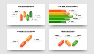 Ürün İncelemesi 4523 Adım Slayt Tasarımı Seti. Finansal Hava Tahminleri 4-5-2-3 Element Bilgisel Sunum Düzeni Vektör İllüstrasyon Koleksiyonu.