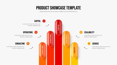 İş Portföyü 5 Element Bilgi Çerçeve Tasarımı. Modern Analiz Beş Seçenekli Diyagram Kaydırma Şablonu. Reklam Planı Sunum Düzeni Vektör İllüstrasyonu.