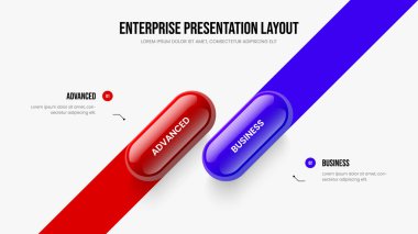 Proje Görselleştirme 2 Element Diyagramı Sunum Düzeni. Şirket Şov Çerçeve Tasarımı Vektör İllüstrasyonu. Girişim Stratejisi İki Adım Bilgi Kaydırma Şablonu.