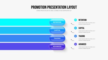 Dördüncü Seçenek Diyagram Çerçeve Tasarımı Danışmanlık. Finansal Brifing Sunum Düzeni Vektör İllüstrasyonu. Görsel Rapor 4 Element Bilgi Slayt Gösterimi Şablonu.