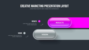 Profesyonel Brifing İki Seçenek Slayt Gösterisi Şablonu. Danışmanlık Hava Durumu Slayt Tasarım Vektörü İllüstrasyonu. Ürün İnovasyonu 2 Element Bilgisel Sunum Düzeni.