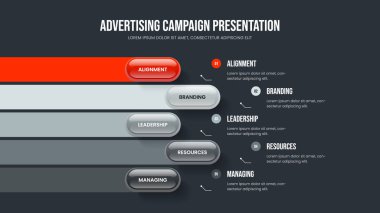 Enterprise Performans 5 Element Infographic Slayt Gösterisi Tasarımı. Şirket Hava Durumu Sunumu Vektör İllüstrasyonu. Yaratıcı Büyüme Beş Adım Diyagramı Kaydırma Şablonu.