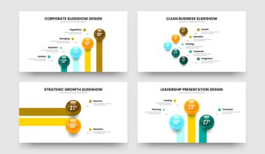 Görsel İçgörü 4523 Adım Çizelgesi Slayt Gösterisi Düzeni Paketi. Servis Büyümesi 4-5-2-3 Seçenek Grafik Tasarım Vektör Çizimi.