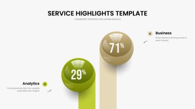 Eğitimsel Performans Slayt Şablonu Vektör İllüstrasyonu. Şirket İç Görüş 2 Element Grafik Çerçeve Düzeni. Asgari Strateji İki Seçenek Grafik Kaydırma Tasarımı.
