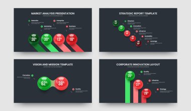 Asgari Plan 4523 Element Diyagram Kaydırma Şablonu Paketi. Proje Gözden Geçirme Dört Beş İki Üç Seçenek Slayt Gösterisi Vektör Çizim Koleksiyonu.