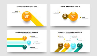 Profesyonel Performans Bir İki Üç Dört Adım Kaydırma Şablonu Vektör Resimleri Paketi. Eğitim Analizi 1234 Seçenek Grafik Slayt Gösterisi Tasarım Koleksiyonu.