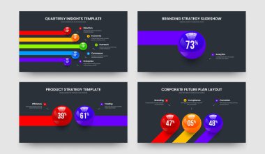 Görsel Brifing Beş Bir İki Üç Seçenek Slayt Gösterisi Şablon Vektör Resimleri Paketi. Pazar Kampanyası 5133 Adım Kaydırak Tasarımı Seti.