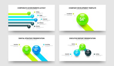 Yatırımcı Raporu Beş Bir İki Üç Basamaklı Bilgi Sunumu Tasarım Vektör İllüzyonu Seti. Sayısal Kampanya 5123 Element Grafik Slayt Şablonu Koleksiyonu.