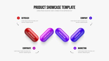 Reklam Portföyü Çerçeve Düzenleme Vektör Resimleri. Şirket Tanıtımı 4 Seçenek Slayt Şablonu. Proje Planı 4 Element Bilgisel Slayt Tasarımı.