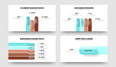Servis Genel Görünümü 3415 Element Bilgi Slayt Gösterisi Tasarımı Ayarlandı. Görsel Brifing Üç Dört Beş Adım Diyagram Sunum Şablonu Vektör Çizim Paketi.