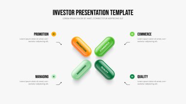 Product Innovation Four Step Diagram Presentation Design. Professional Report 4 Element Infographic Frame Template. Consulting Growth Slideshow Layout Vector Illustration.
