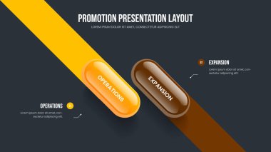 Product Growth Two Option Diagram Slide Design. Business Launch Frame Template Vector Illustration. Modern Plan 2 Step Infographic Presentation Layout.