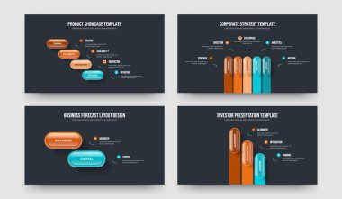 Professional Briefing Four Five Two Three Step Diagram Presentation Design Vector Illustration Set. Product Growth 4 5 2 3 Option Infographic Slideshow Layout Bundle.