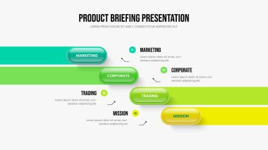 Enterprise Overview 4 Option Diagram Slide Design. Business Showcase Four Step Infographic Presentation Template. Sales Review Frame Layout Vector Illustration.