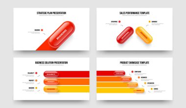 Company Forecast One Two Three Four Option Infographic Presentation Design Vector Illustration Collection. Financial Showcase 1 2 3 4 Element Diagram Slideshow Template Set.