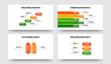 Digital Solution Four Five Two Three Step Diagram Slide Layout Vector Illustration Set. Market Development 4 5 2 3 Option Infographic Frame Design Collection.
