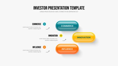 Investor Overview Slide Template Vector Illustration. Visual Plan 3 Option Infographic Frame Layout. Service Showcase Three Element Diagram Presentation Design.