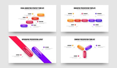 Product Showcase Four Five Two Three Step Infographic Frame Template Vector Illustration Collection. Project Analysis 4 5 2 3 Option Diagram Presentation Design Bundle.