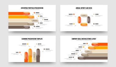 Visual Review Five Four Option Diagram Slideshow Template Vector Illustration Bundle. Sales Visualization 5 4 Step Infographic Slide Layout Set.