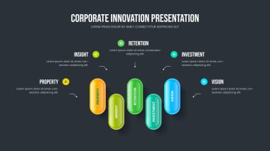 Sales Briefing Presentation Design Vector Illustration. Consulting Launch Five Option Diagram Frame Layout. Advertising Visualization 5 Step Infographic Slide Template.