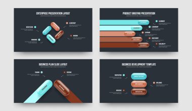Sales Showcase Four Five Two Three Option Diagram Slideshow Design Vector Illustration Set. Investor Profile 4 5 2 3 Element Infographic Frame Template Bundle.