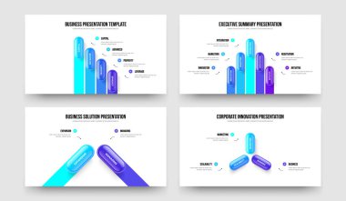 Visual Report 4 5 2 3 Step Diagram Slide Template Collection. Company Portfolio Four Five Two Three Element Infographic Presentation Design Vector Illustration Set.