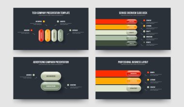 Professional Plan 4 5 2 3 Element Infographic Slideshow Design Set. Sales Briefing Four Five Two Three Option Diagram Slide Template Vector Illustration Collection.