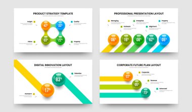 Digital Performance 4 5 2 3 Step Graph Slide Layout Bundle. Company Introduction Four Five Two Three Element Infographic Slideshow Design Vector Illustration Set.
