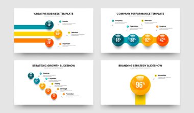 Enterprise Briefing Three Four Five One Option Diagram Frame Template Vector Illustration Collection. Company Report 3 4 5 1 Step Infographic Slideshow Layout Set.