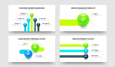 Elegant Strategy 5 1 2 3 Step Graph Slideshow Layout Collection. Sales Campaign Five One Two Three Element Infographic Slide Design Vector Illustration Set.