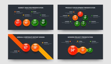 Dijital Fırlatma 4523 Element Çizelgesi Sunum Tasarımı Koleksiyonu. Ürün İçgörüsü 4-5-2-3 Adım Diyagram Slayt Gösterisi Vektör Çizimi.