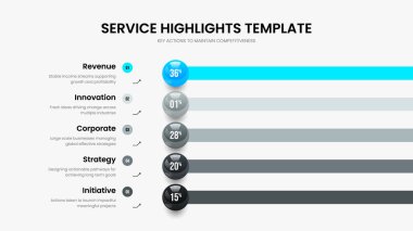 Pazarlama İçgörü Beş Seçenek Grafik Sunum Şablonu. Profesyonel İnceleme Çerçeve Düzeni Vektör İllüstrasyonu. Dijital İnovasyon 5 Adım Infographic Slayt Gösterisi Tasarımı.