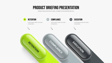 Görsel Plan Sunum Düzeni Vektör İllüstrasyonu. Görselleştirme 3 Element Diyagram Kaydırma Şablonu. Proje Büyümesi Üç Adım Bilgisel Slayt Gösterisi Tasarımı.