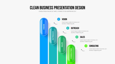 Reklam Çözümü Dört Adım Diyagram Şablonu. Proje Geliştirme Kaydırağı Vektör İllüstrasyonu. İş Planı 4 Element Bilgi Sunumu Tasarımı.