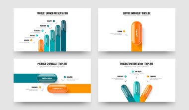 Ürün Fırlatma Beş Bir İki Üç Basamaklı Slayt Gösterisi Şablon Vektör Çizim Koleksiyonu. Yatırımcı Geliştirme 5123 Element Diyagramı Sunum Düzeni Ayarları.