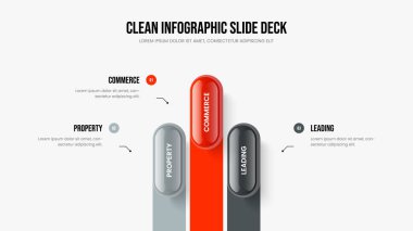 İş Stratejisi Üç Seçenek Diyagram Kaydırma Şablonu. Pazarlama Performansı 3 Element Bilgisel Sunum Düzeni. Dijital Rapor Slayt Gösterisi Tasarım Vektörü İllüstrasyonu.
