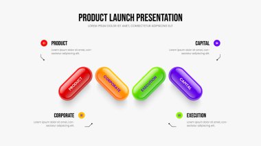 Danışmanlık Tahmini 4 Adım Diyagram Slayt Şablonu. Atılgan Raporu Çerçeve Düzeni Vektör İllüstrasyonu. Görsel Gelişim Dört Seçenek Bilgi Kaydırağı Tasarımı.