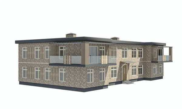 The project of a family house of bricks on a light background.. 3D rendering