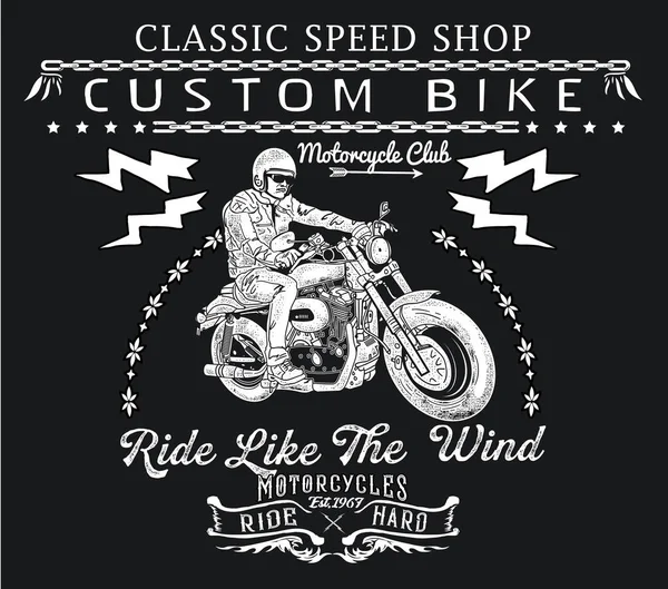 Estilo Vintage Motocicleta Ilustraciones Camiseta Impresión Diseño — Vector de stock