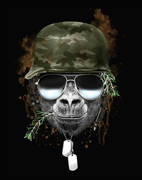 Soldier gorilla portrait on dark background