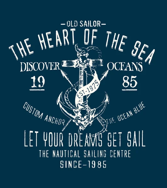 Anker Yacht Club Typografie Vintage Tee Print Ontwerp Shirt Afbeeldingen — Stockvector