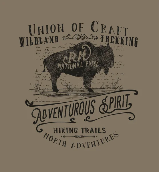 Graphique Adventurous Spirit Wild Bison Imprimé Shirt — Image vectorielle