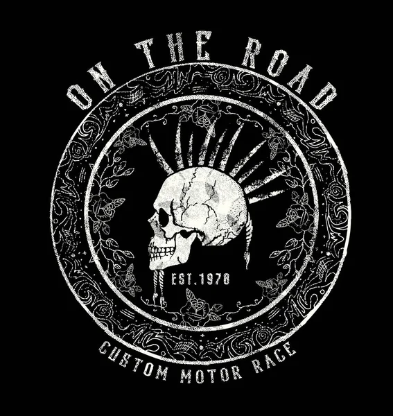 Calavera Road Biker Diseño Gráfico Camiseta — Archivo Imágenes Vectoriales