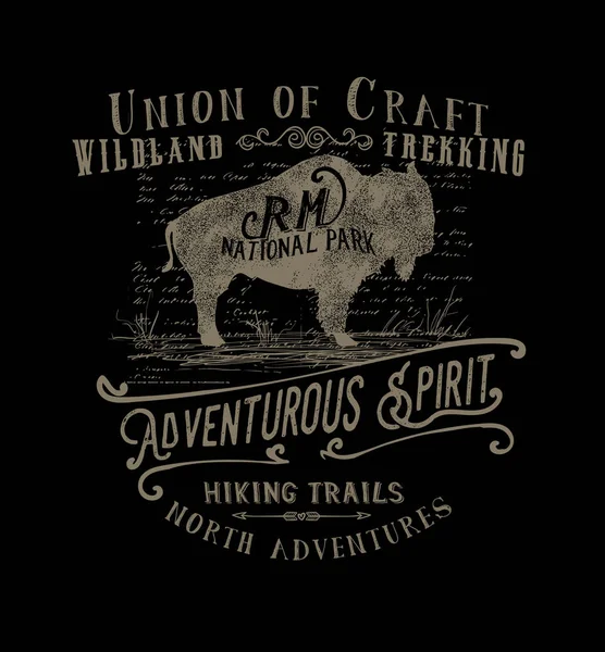 Outdoor Artesanal Graphic Adventurous Spirit Wild Bisão Tshirt Imprimir — Vetor de Stock