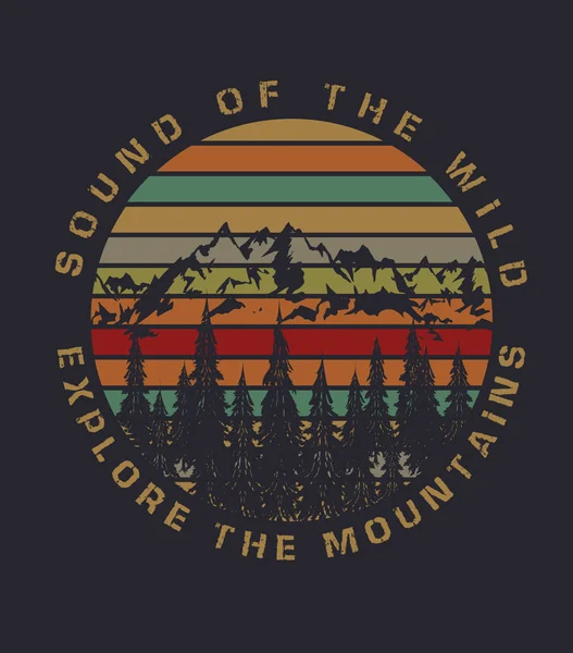 Sonido Salvaje Montañas Exploradoras Diseño Gráfico Adecuado Para Uso Camisetas — Archivo Imágenes Vectoriales