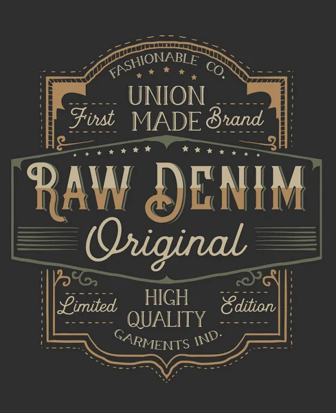 Vintage Raw Denim Graphic Design Suitable Use Shirts — Stock Vector