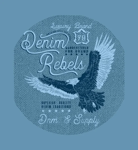 Denim Shirt Print Design Flying Eagle Vector Illustration — Stock Vector