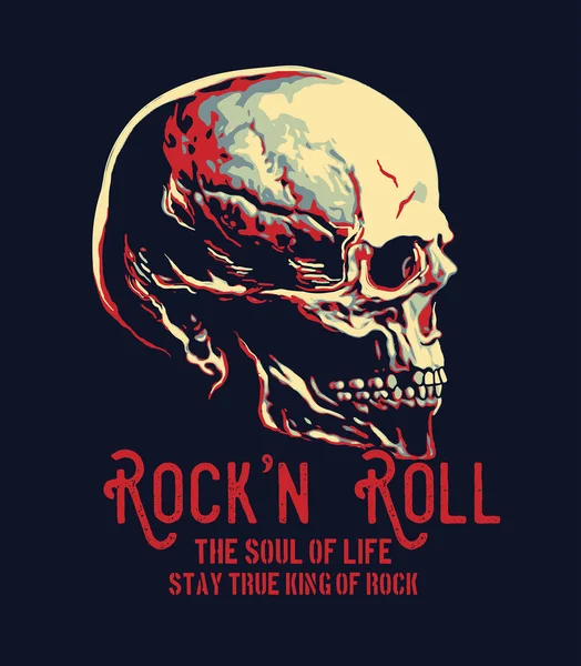 Shirt Print Design Med Skalle Blod Med Inskription Rock Roll — Stock vektor